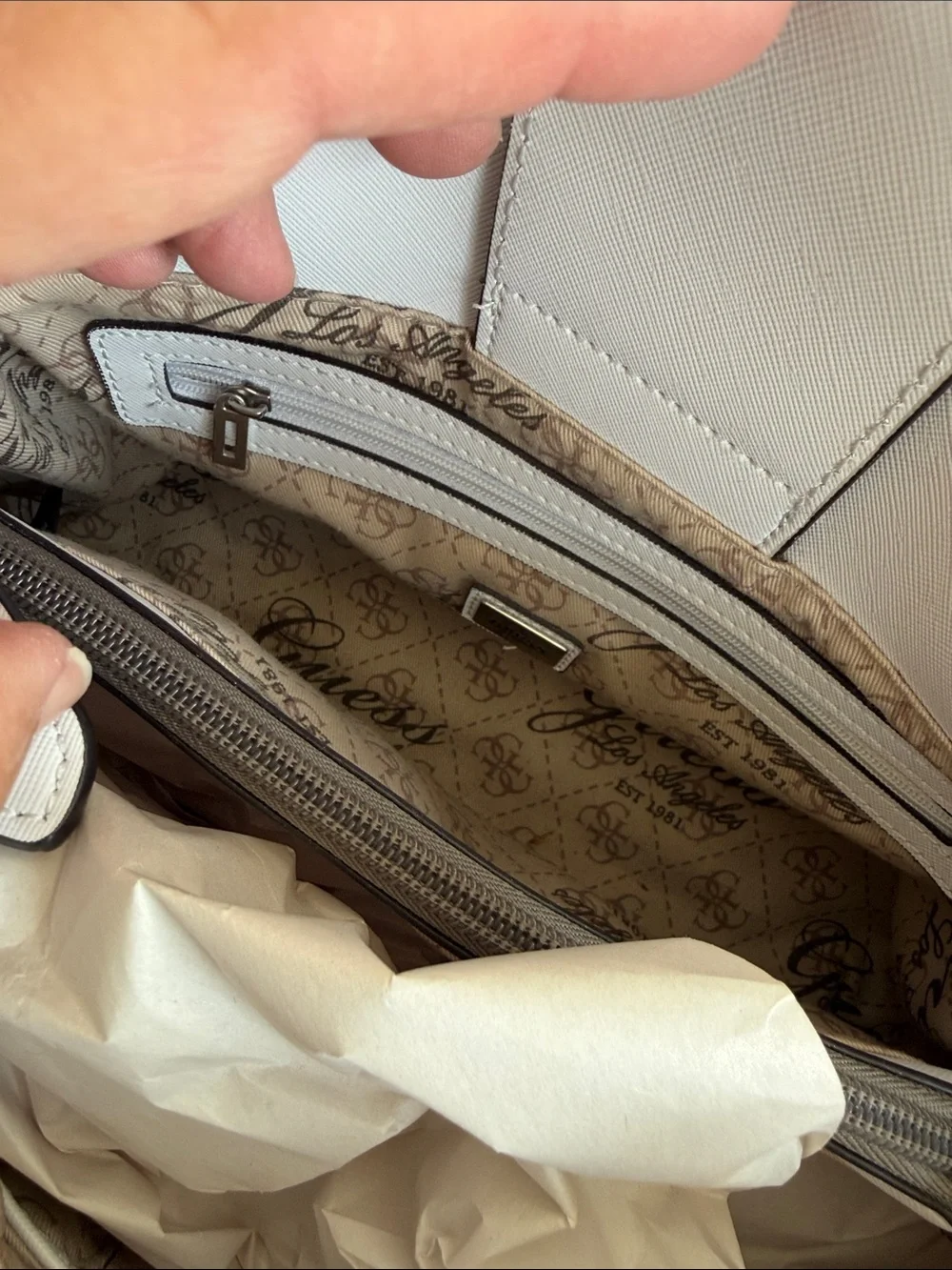 Guess Colorblock Dome Satchel — White, Gray & Blush